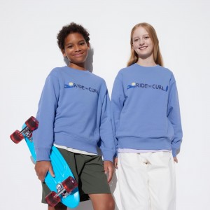 Uniqlo Ultra Stretch Graphic Sweatshirt Hoodie Barn Blå | VSJAZ-3081