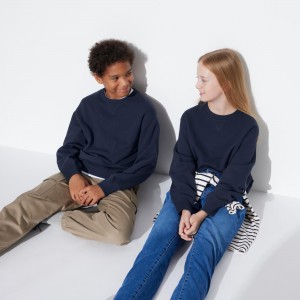 Uniqlo Ultra Stretch Soft Sweatshirt Hoodie Barn Marinblå | EVQXZ-3642