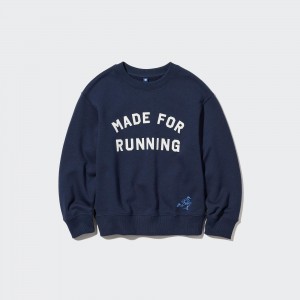 Uniqlo Ultra Stretch Soft Sweatshirt Hoodie Barn Marinblå | XUJSV-2184