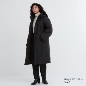 Uniqlo Ultra Warm Hybrid Down Long Coat Jackor Dam Svarta | POAIC-5946