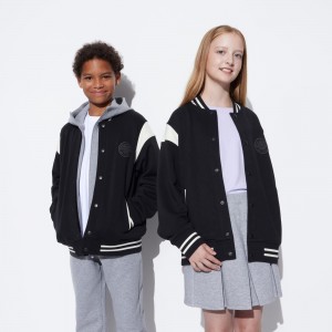 Uniqlo Varsity Jacket Jackor Barn Svarta | QJTYH-7932