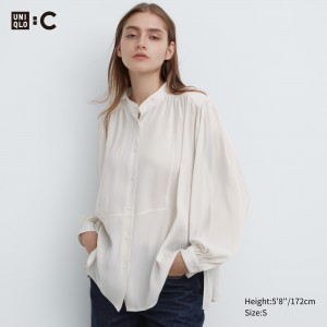 Uniqlo Volume Blouse Blus Dam Vita | WNMEO-9652