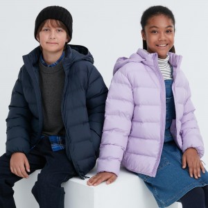 Uniqlo Warm Padded Washable Hooded Parka Water Repellent Jackor Barn Marinblå | XPBIO-2471