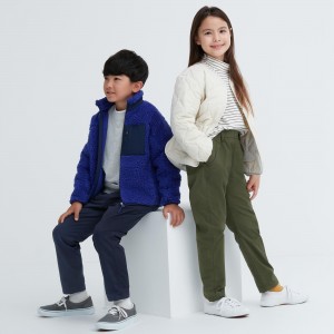 Uniqlo Warm Stretch Lined Trousers Water Repellent Mjukisbyxor Barn Marinblå | VGHYU-7016
