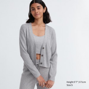 Uniqlo Washable Knit Ribbed Cardigan Jumpers Dam Grå | WTRJP-4786