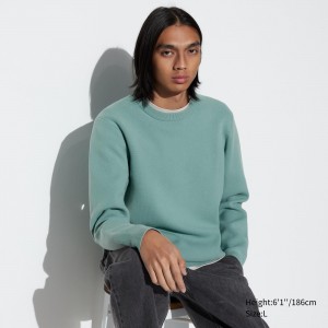 Uniqlo Washable Milano Ribbed Crew Neck Jumper Jumpers Herr Gröna | OZEIC-1538