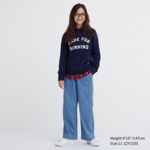 Uniqlo Wide Straight Leg Jeans Mjukisbyxor Barn Blå | BXLTE-8047