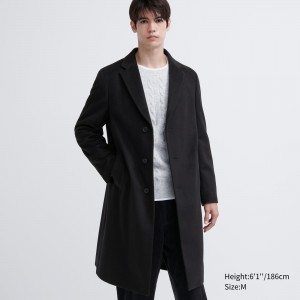 Uniqlo Wool Blend Chesterfield Coat Jackor Herr Svarta | ZVPFW-2195
