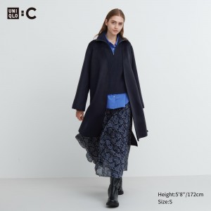 Uniqlo Wool Blend Wrap Coat Jackor Dam Marinblå | VHPMB-1503